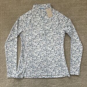 Peter Millar Womens Birdie Script Print Quarter Zip Golf Pullover White XS NEW